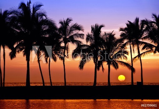 Picture of Hawaiian sunset on Big Island Anaehoomalu Bay